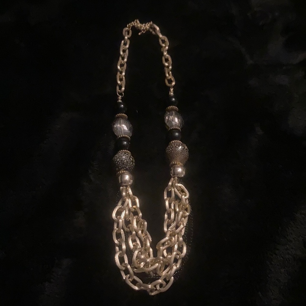 Long gold beaded necklace